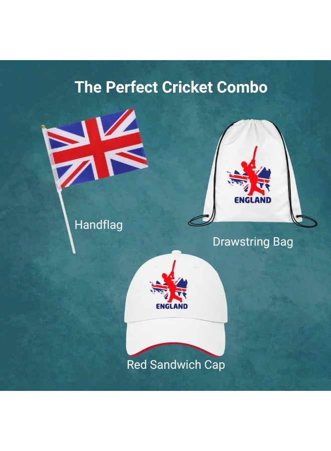 England Sports Fans Set - Pack of 3 Combo - Cap, Drawstring Bag, and Hand Flag - Ideal for Matches, Events, and Everyday Use - Perfect for Sports Fans - Image 3